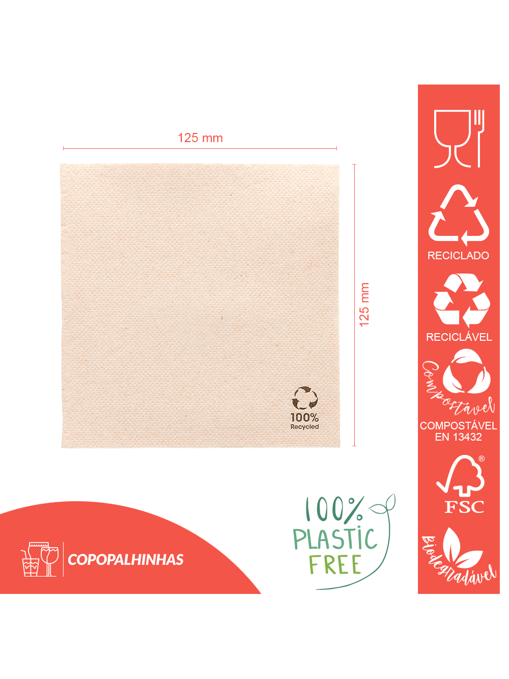 GUARDANAPOS ECOLABEL DOBRADOS 30x40 CM NATURAL TISSUE RECICLADO