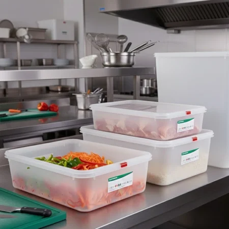 Detalhe do caixa gastronorm PP 21L Copopalhinhas feito com materiais amigos do ambiente