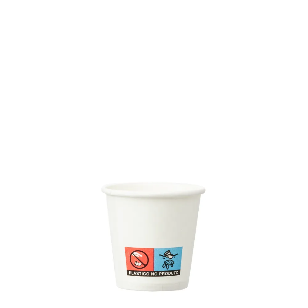 Produto sustentável copo de papel branco para café 7,5cl da Copopalhinhas para eventos e restauração