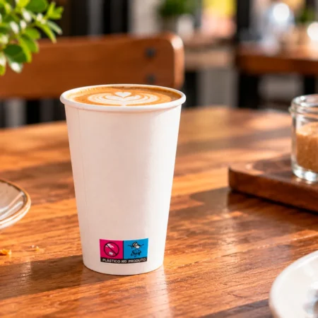 O Copo de Papel Branco 21cl (210ml) é fabricado em cartão de 210g com revestimento PE, adequado para bebidas quentes e frias entre -5ºC e +100ºC.