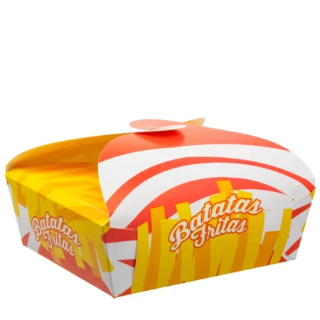 Caixa papel para batatas fritas 16×12,5 cm: resistente, estável e reciclável.