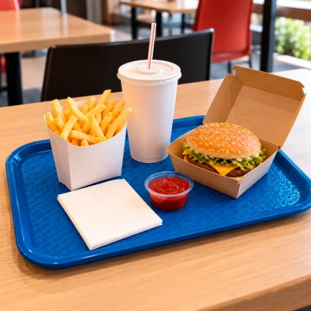 Tabuleiro fast food azul em PP da Copopalhinhas para restauração e eventos