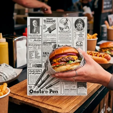 Produto sustentável papel pergaminho anti-gordura fast food da Copopalhinhas para eventos e restauração