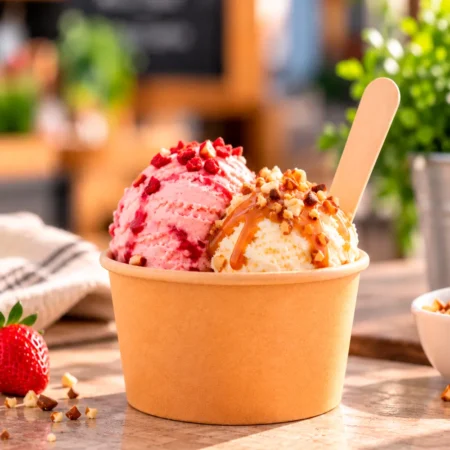 A Taça Gelado em Cartolina 24cl (240ml) oferece uma forma prática e sustentável de servir gelados e outras sobremesas frias.