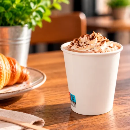 O Copo de Papel (Cartão) 1 Parede Bebidas Quentes Branco 24cl (240ml/8oz) alia durabilidade, design simples e funcionalidade para servir bebidas quentes com conforto e estilo. Ideal para cafés,