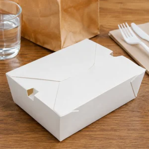 Produto sustentável caixa retangular em cartão nano-micro 1980ml da Copopalhinhas para eventos, restauração e takeaway.