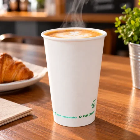 O Copo de Papel (Cartão) 1 Parede Plastic Free Branco 48cl (480ml), alia sustentabilidade, praticidade e design limpo para servir bebidas quentes e frias.