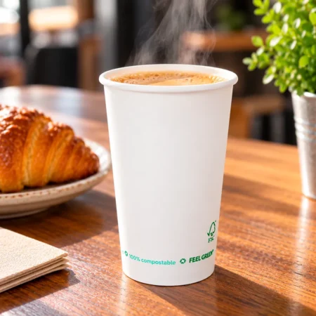 O Copo de Papel (Cartão) 1 Parede Plastic Free Branco 66cl (660ml), alia sustentabilidade, praticidade e design limpo para servir bebidas quentes e frias.