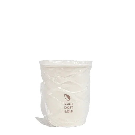 Detalhe do COPO DE PAPEL BRANCO EMBALADO INDIVIDUALMENTE 24CL (240ML) Copopalhinhas feito com materiais amigos do ambiente