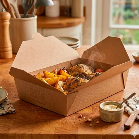 Detalhe da caixa americana cartão para forno Copopalhinhas feita com materiais amigos do ambiente