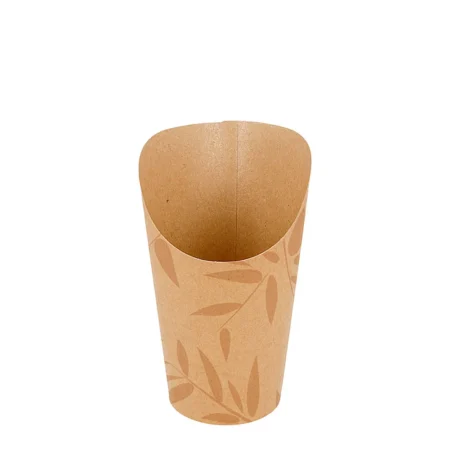Produto sustentável copo em cartolina castanha para batata frita 480ml da Copopalhinhas para eventos e restauração
