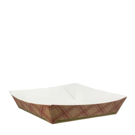 Produto sustentável barqueta xadrez em cartão da Copopalhinhas para eventos e restauração