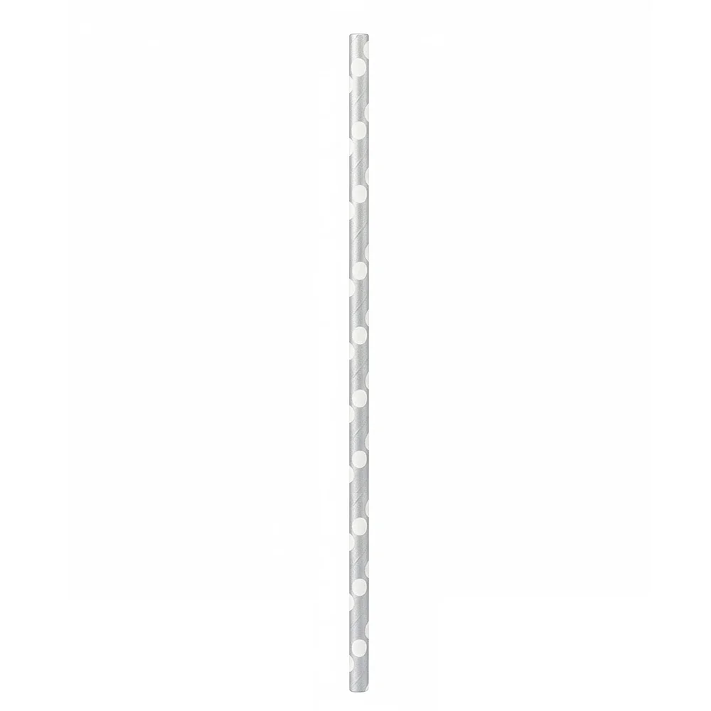 palhinha reta de papel prata com bolinhas brancas ecológico da Copopalhinhas