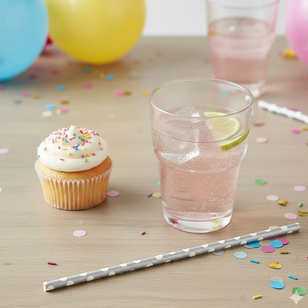 palhinha reta de papel prata com bolinhas brancas ecológico da Copopalhinhas