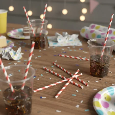 palhinha reta de papel vermelho com riscas ecológico da Copopalhinhas