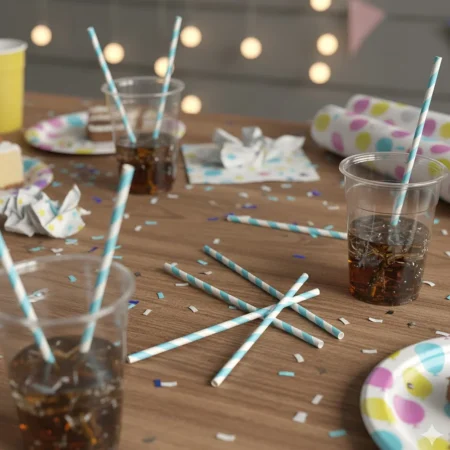 palhinha reta de papel azul com riscas ecológico da Copopalhinhas