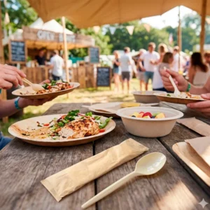 Colher reutilizável em saqueta de papel, com embalagem individual. Higiene, praticidade e imagem eco-friendly para take-away, catering e eventos.