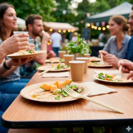 Garfo reutilizável em saqueta de papel, com embalagem individual. Solução higiénica, prática e eco-friendly para take-away, catering e eventos.