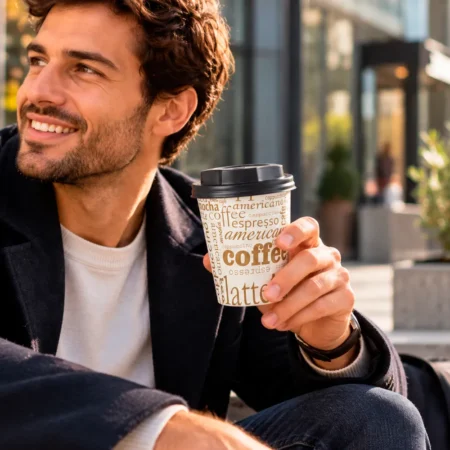 O Copo de Papel (Cartão) Cappuccino com Tampa Preta e Diretiva UE 24cl (240ml/8oz) oferece praticidade, versatilidade e sustentabilidade no momento de servir bebidas quentes.