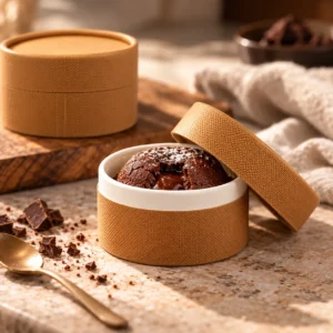 Caixa em cartão com tampa 200ml castanho kraft para cheesecakes e sobremesas individuais